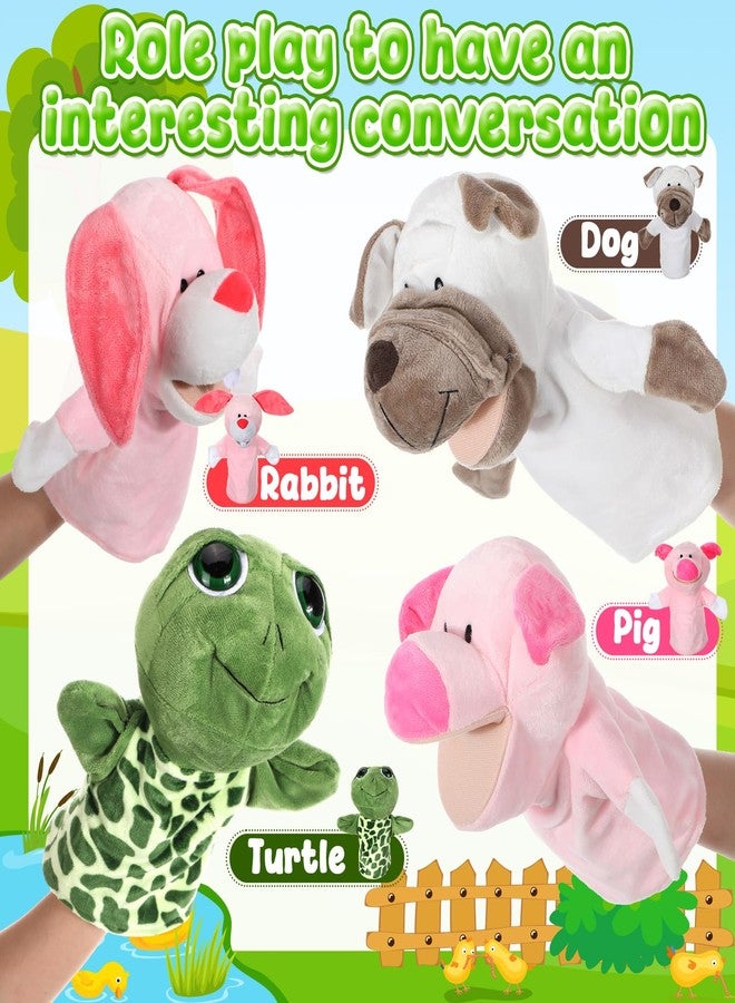 RoundFunny 4 Pcs Hand Puppet Animal with Working Mouth 9.8 Inch Animal Puppet Soft Plush Toy for Storytelling Theater Preschool Birthday Gifts (Turtle, Rabbit, Pig, Dog) - Image 3